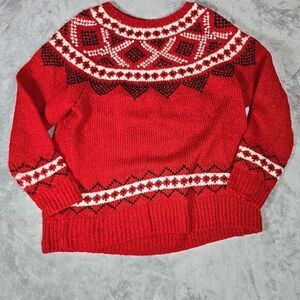J Jill Sweater Womens M/P Red Nordic Fair Isle Grannycore Cottagecore‎ Cozy